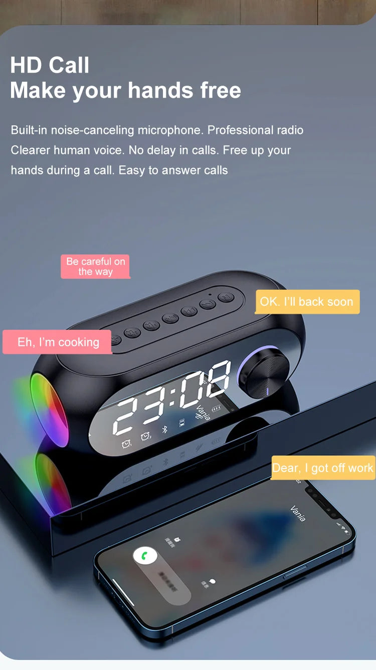 Portable Bluetooth Speaker Alarm Clock Radio FM Subwoofer Sound Box Music Wireless Mini Woofers Bocina Lamp Column Caixa De Som