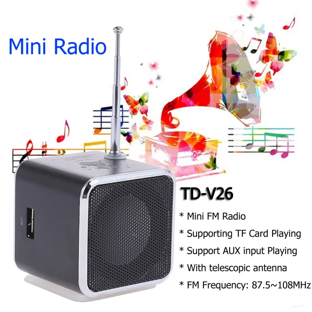 TD-V26 Portable Mini Bluetooth Speaker with Screen FM Radio MP3 Player Support TF Card for Laptop Phone