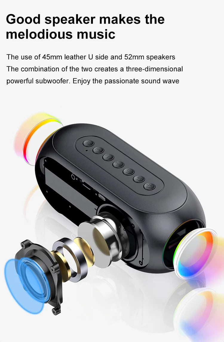 Portable Bluetooth Speaker Alarm Clock Radio FM Subwoofer Sound Box Music Wireless Mini Woofers Bocina Lamp Column Caixa De Som