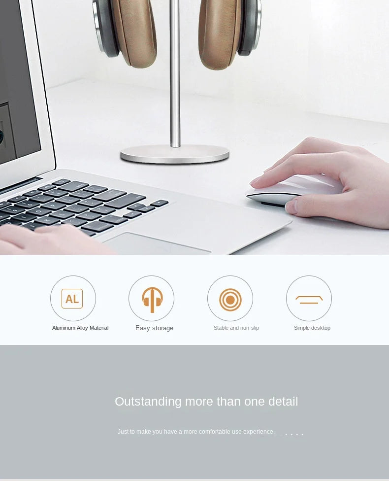 Curved Aluminum Headphone Stand Rack Sturdy Metal Gaming Headset Earphone Holder Hanger with Solid Base for Table Desk Display