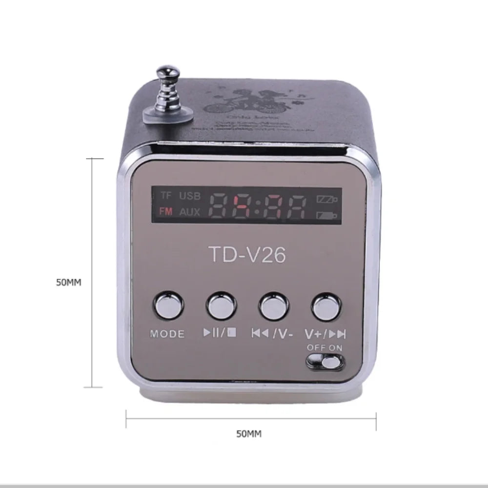 TD-V26 Portable Mini Bluetooth Speaker with Screen FM Radio MP3 Player Support TF Card for Laptop Phone