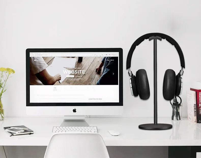 Curved Aluminum Headphone Stand Rack Sturdy Metal Gaming Headset Earphone Holder Hanger with Solid Base for Table Desk Display